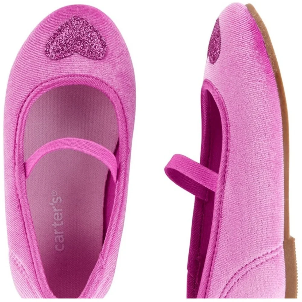 NWOT Pink Glitter Heart Velvet Dress Ballet Flats | Velour | Valentines Day
